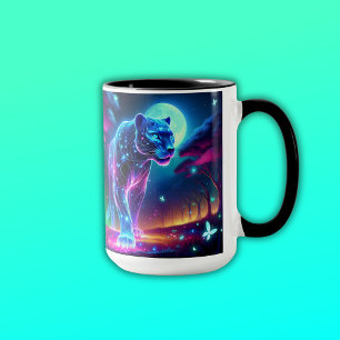 Mug Lune et panthère Holographique néon coloré  