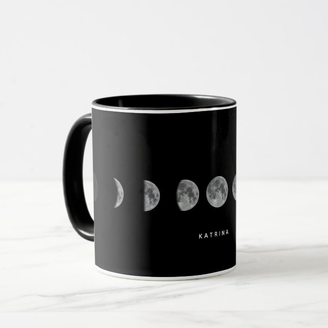 Mug Lune lunaire Phases Céleste Nom Customisé (Devant gauche)