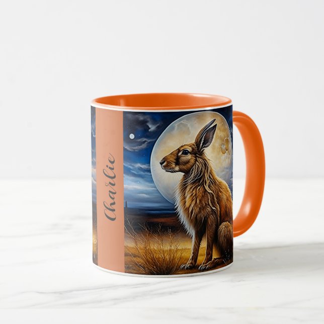 Mug Lune regardant le lièvre Personnalisé (Devant droit)