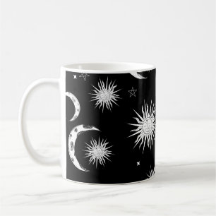 Mug Lune Soleil et Étoiles Fantaisie Noir & Blanc