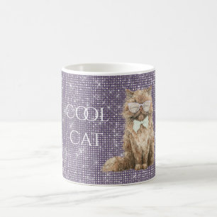 Mug Lunettes Purple Sparkle Brown Cool Cat  