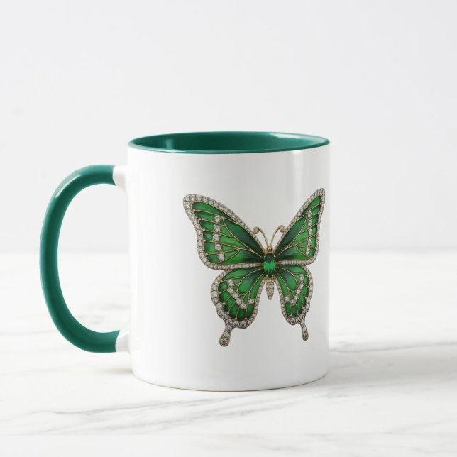 Mug Luxury Emerald & Diamond Butterfly  (Gauche)