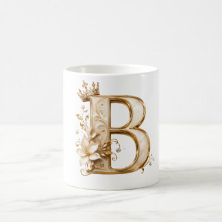 Mug Luxury Gold Letter B Monogram with Crown & Lily Fl