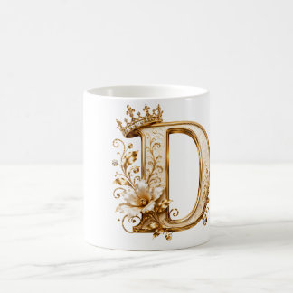 Mug Luxury Gold Letter D Monogram with Crown & Lily Fl