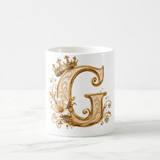 Mug Luxury Gold Letter G Monogram with Crown & Lily Fl