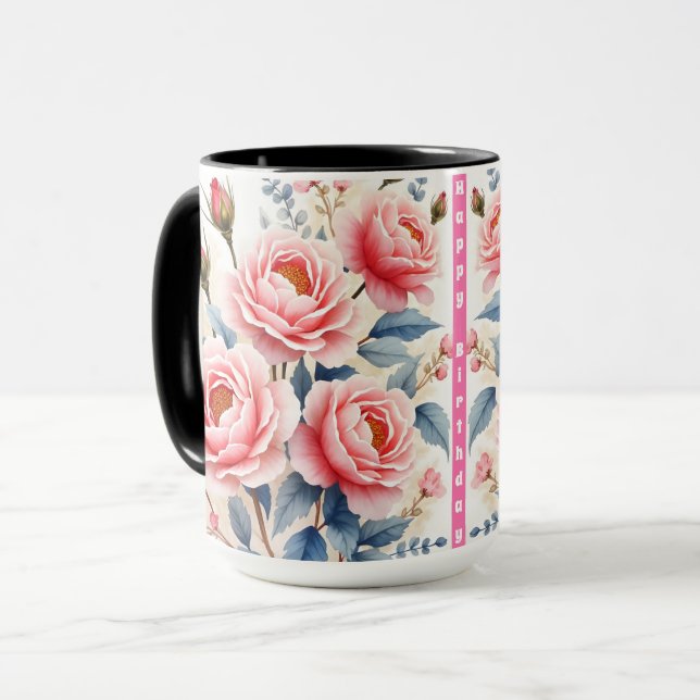 Mug Luxury Pink Roses Beautiful Modern Collection (Devant gauche)