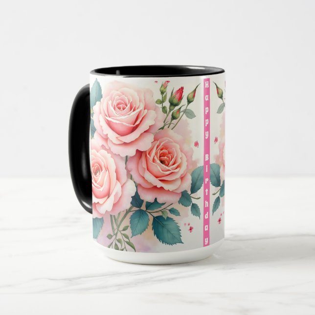 Mug Luxury Pink Roses Beautiful Trendy Collection (Devant gauche)