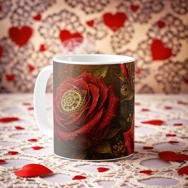Mug Luxury Steampunk Roses Romantic Gold Gears (Créateur téléchargé)