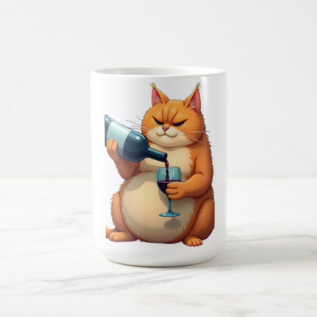 Mug Luxury Tipsy Cat Modern Art Illustration (Centre)