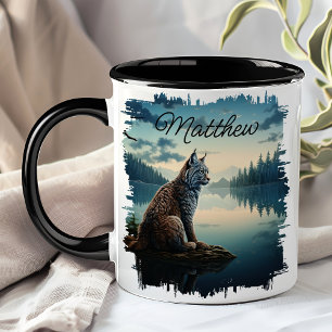 Mug Lynx au lever du soleil sur le lac dans une zone s