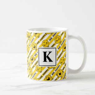 Mug M. Happy   Motif de rayures jaunes   Monogramme