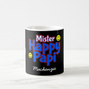 Mug M. Happy Papi avec Smile Emojis et nom sur BLACK
