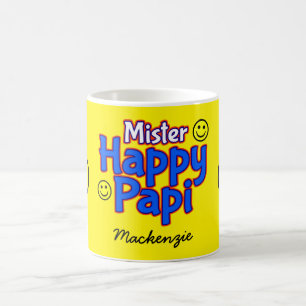 Mug M. Happy Papi avec Smile Emojis et nom sur YELLOW