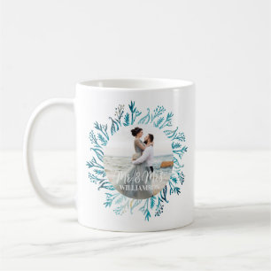 Mug M. & Mme Joy   Blue Holiday Green Wreath Photo