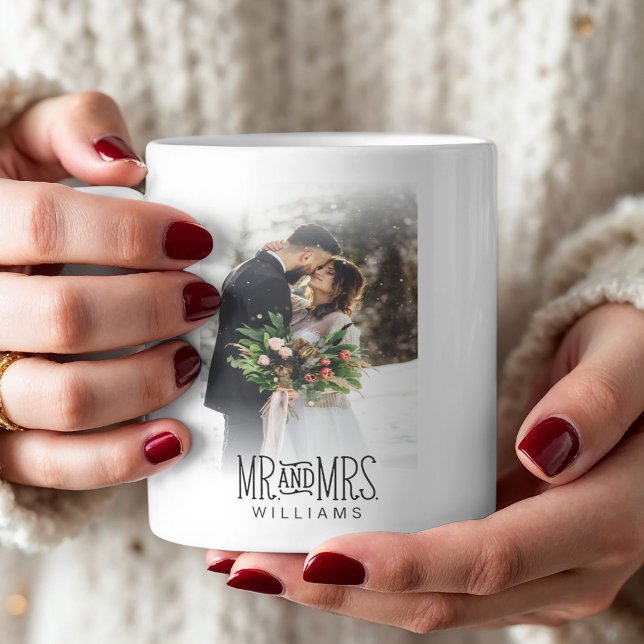 Mug M. & Mme Newlyted Photo (This newlywed mug features hand-lettered Mr. and Mrs. font along with a photo.)