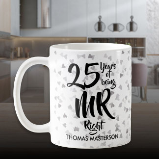 Mug M. Right 25th Anniversary Silver Hearts Confetti