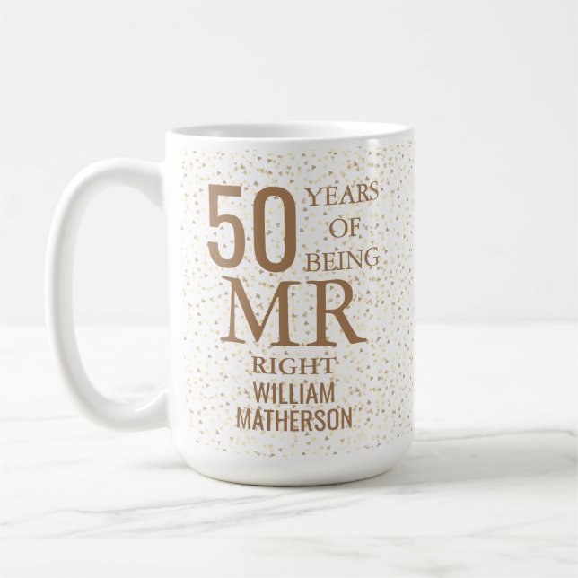 Mug M. Right Fun 50e anniversaire Mariage Coeurs d'or (Gauche)