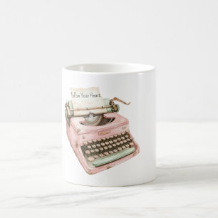 Mug Machine à écrire rose menthe Suivez votre cœur