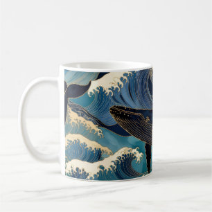 Mug Madagascar Ocean Whale - Blue & Gold Waves   