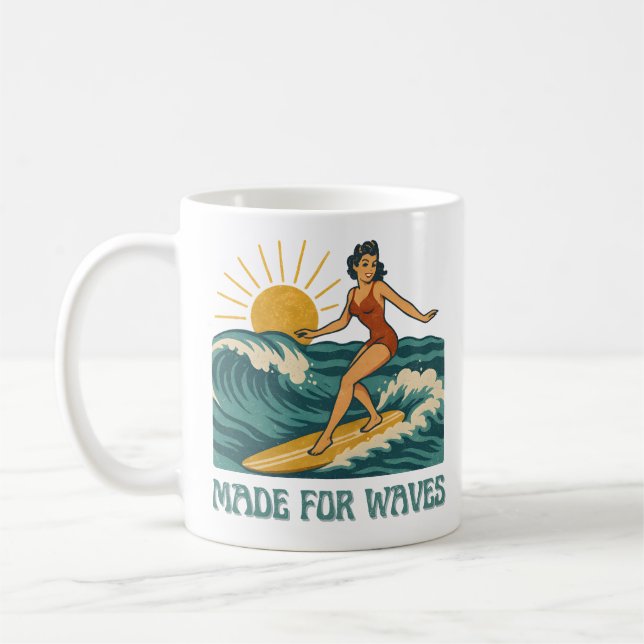Mug Made For Waves Retro Surfing Pin-Up | Surf Girl (Gauche)
