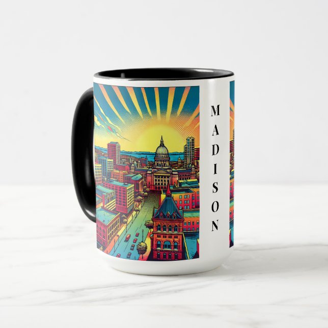 Mug Madison, Wisconsin Skyline au coucher du soleil (Devant gauche)