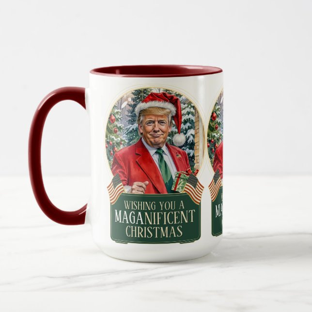 Mug MAGA Christmas Trump Père Noël Snow Globe Large (Gauche)