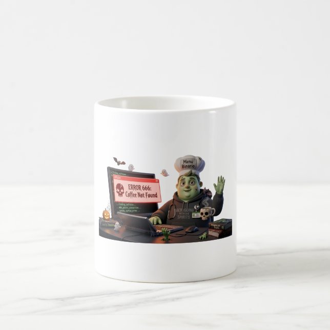 Mug Magic 3D Cute Zombie Programmer Chef - Error 666 Coffee  (Centre)