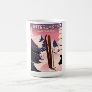 Mug Magic Affiche de voyage de ski à Interlaken Suisse.