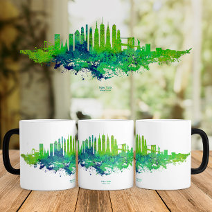 Mug Magic Aquarelle de la skyline de New York en bleu et ver