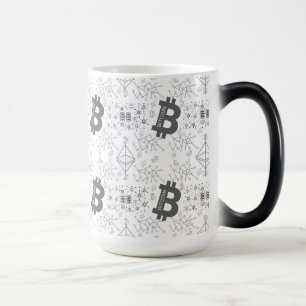 Mug Magic Bitcoin Cryptomonnaie numérique Noir Blanc Motif