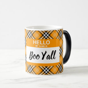 Mug Magic Bonjour Mon nom est Boo Y'all Nametag Orange Plaid