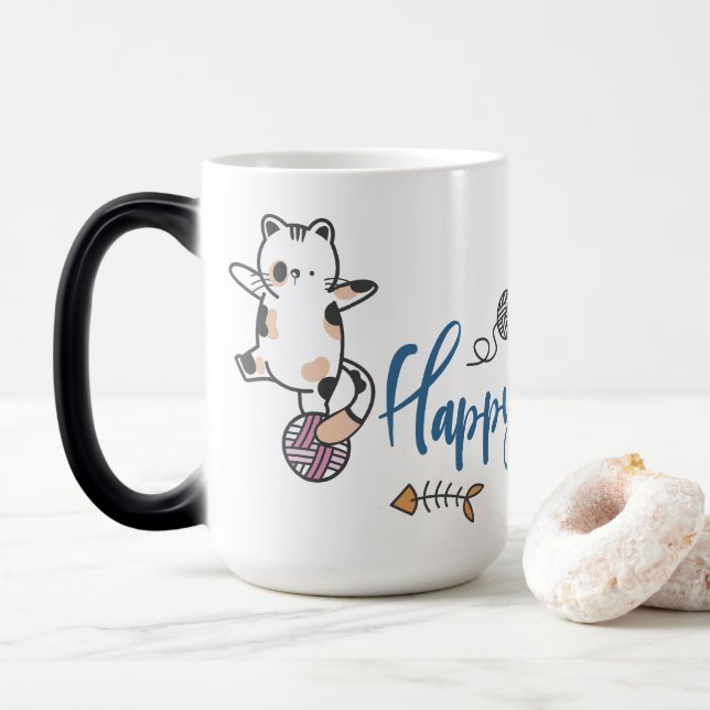 Mug Magic Bonne année entre chatons équilibrés sur un fil (Avec donut)