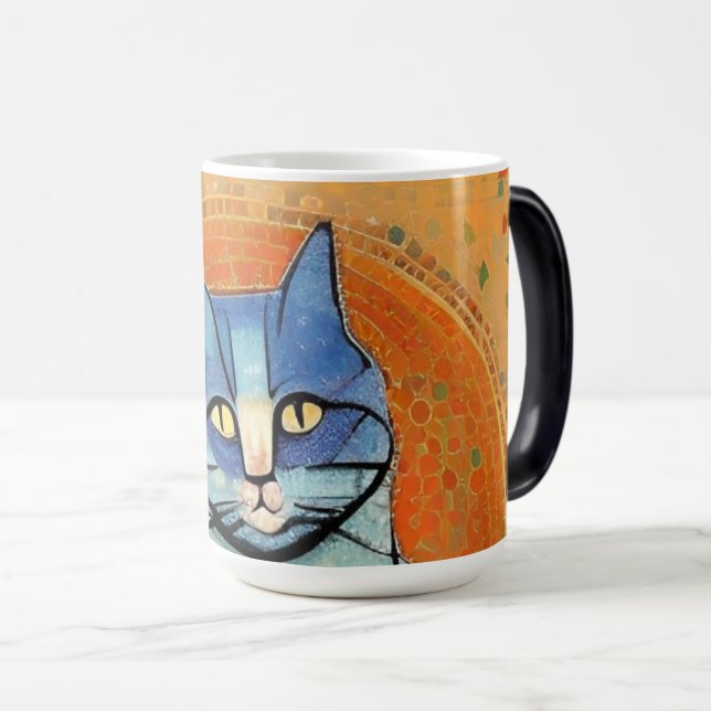 Mug Magic Chat bleu mosaïque marocaine Art abstrait soleil d (Devant droit)