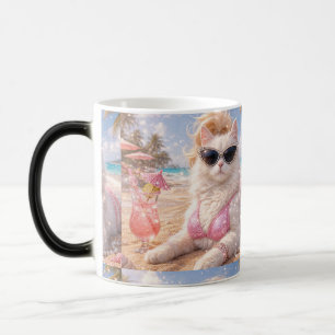 Mug Magic Chat de plage glamour avec lunettes de soleil