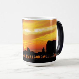 Mug Magic Cheval Bovins Coucher de soleil Cowboy Silhouette 