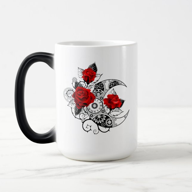 Mug Magic Croissant mécanique avec roses rouges (Gauche)