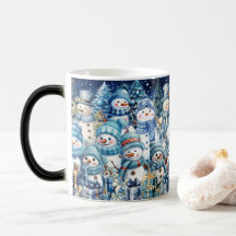 Cute Watercolor Blue Snowman Family