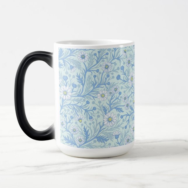 Mug Magic Daisies in white and blue on sea glass (Gauche)