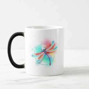 Mug Magic Dragonfly rouge sur l'arrière - plan aquarelle