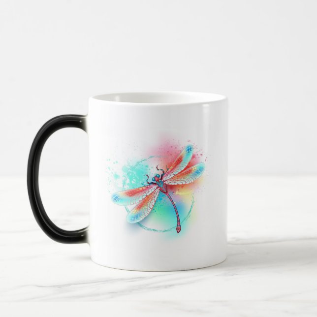 Mug Magic Dragonfly rouge sur l'arrière - plan aquarelle (Gauche)