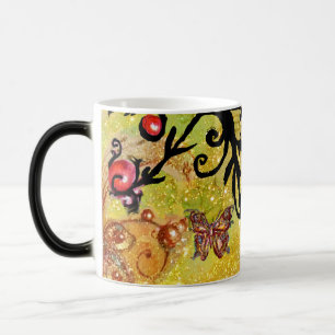 MUG MAGIC ÉCLAIRAGE JAUNE, MONOGRAMME FLORAL NOIR,