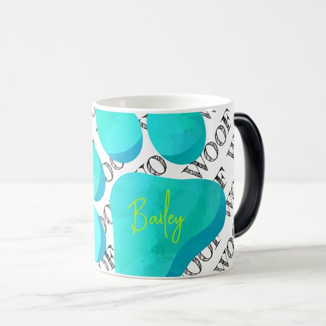 Mug Magic Empreinte de patte WOOF NOM DE L'animal de compagn (Devant droit)