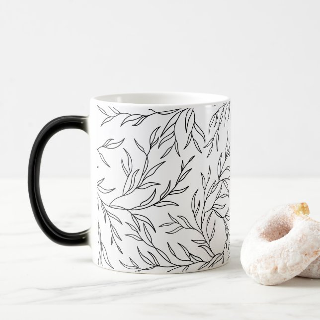 Mug Magic Feuille élégant noir et blanc (Avec donut)
