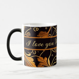 Mug Magic Feuilles et vrilles orange sur motif noir