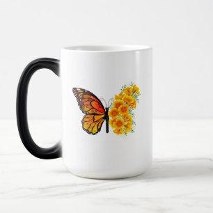 Mug Magic Flower Butterfly with Yellow California Poppy