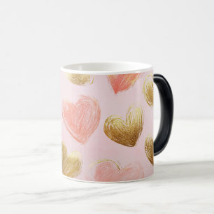 Mug Magic Gold and Red Heart Pattern Valentines