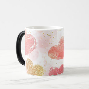 Mug Magic Gold and Red Heart Pattern Valentines