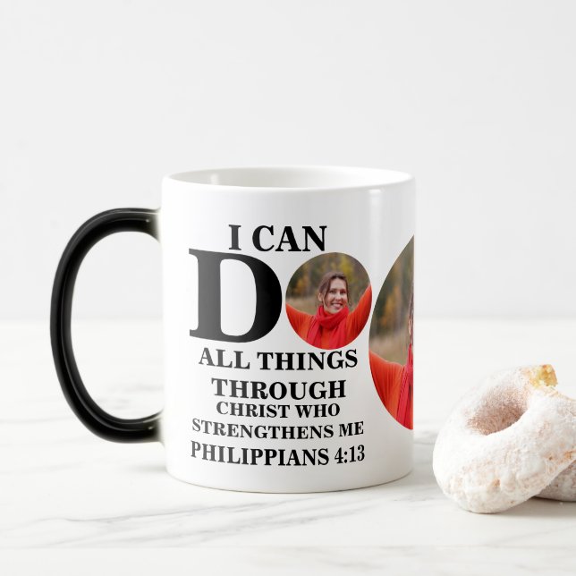 Mug Magic I can do all things Christian photo Bible verse (Avec donut)