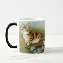 Illustration vintage Kitten avec fleurs
