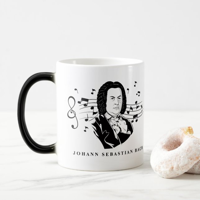 Mug Magic Johann Sebastian Bach Portrait et buste avec notes (Avec donut)